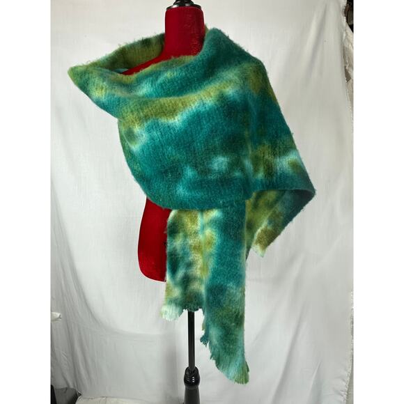 Laundry By Shelli Segal Green Blue Aqua Print Poncho Wrap One Size - Picture 2 of 7